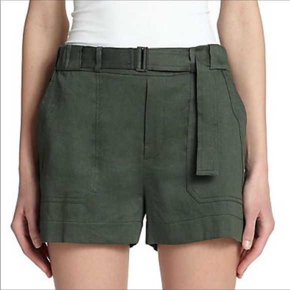 Vince belted linen green fern shorts - Picture 1 of 10